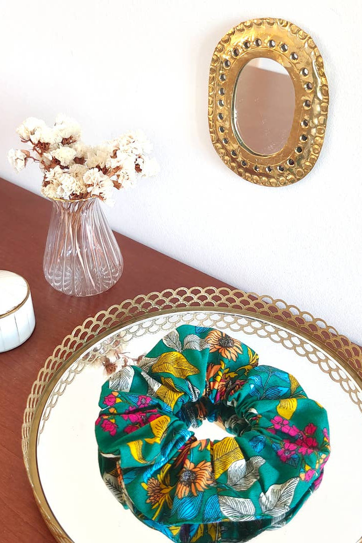 Scrunchie CHOUCHOU SABRINA - Green Flowers