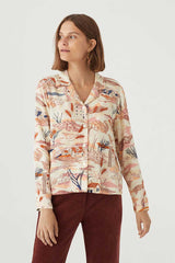 Bluse Wheat Hills Print Lapel Shirt Ecru Creme