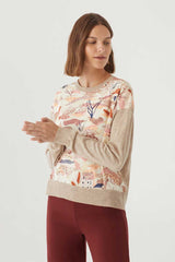 Pullover With Front Woven Dark Beige