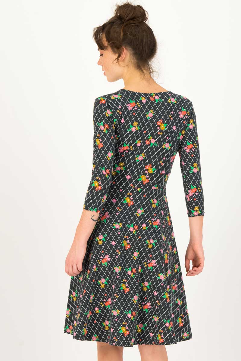 Midi-Kleid Hot Knot Robe 3/4arm mit Grid Of Flowers Muster von Blutsgeschwister Bild 4